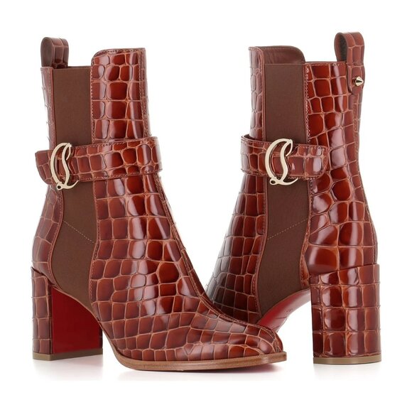 Christian Louboutin CL CHELSEA BOOTY 70 Croc Ali Ankle Boots Heel Bootie - Picture 3 of 16